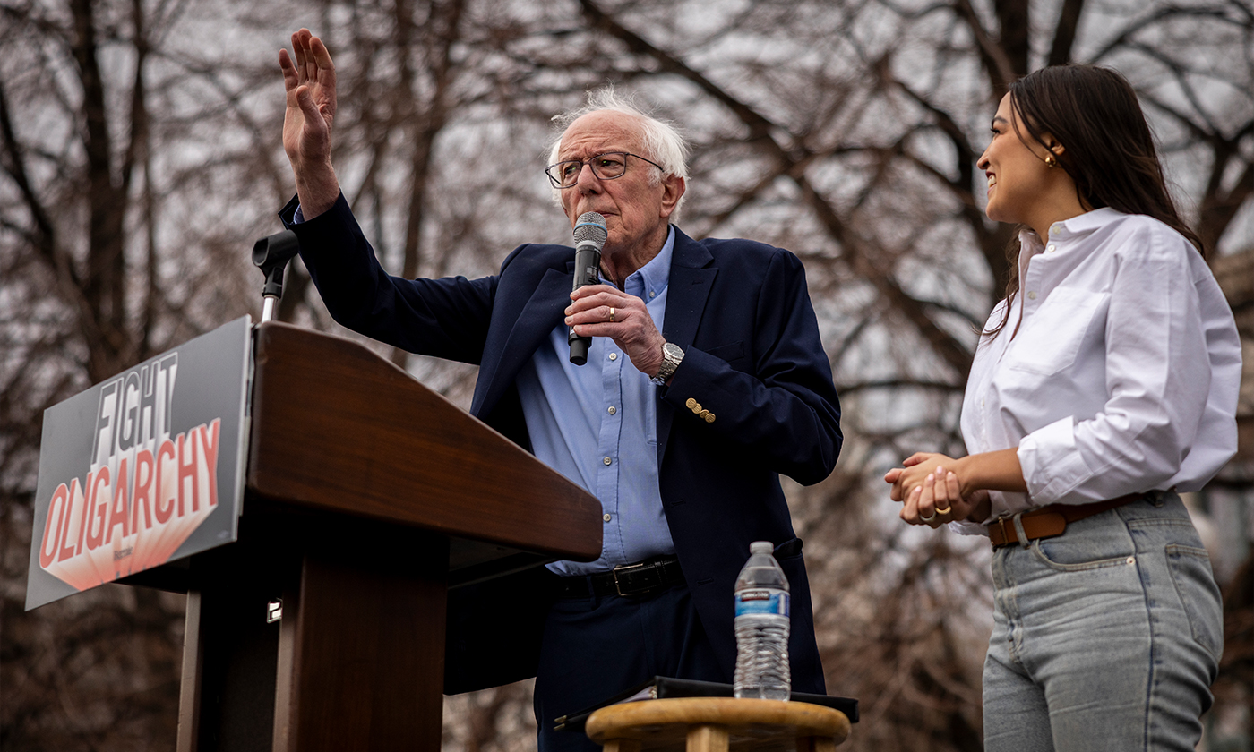 Senator Bernie Sanders of Vermont speaks at a rally on Mar. 21, 2025 at Civic Center Park in Denver, Colorado.