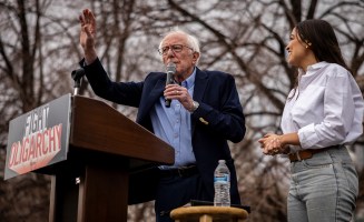 Senator Bernie Sanders of Vermont speaks at a rally on Mar. 21, 2025 at Civic Center Park in Denver, Colorado.