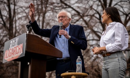 Senator Bernie Sanders of Vermont speaks at a rally on Mar. 21, 2025 at Civic Center Park in Denver, Colorado.