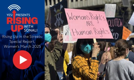 a sign reads women's rights are human rights at a protest