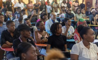 Crowd of Haitian women attending a lecture
